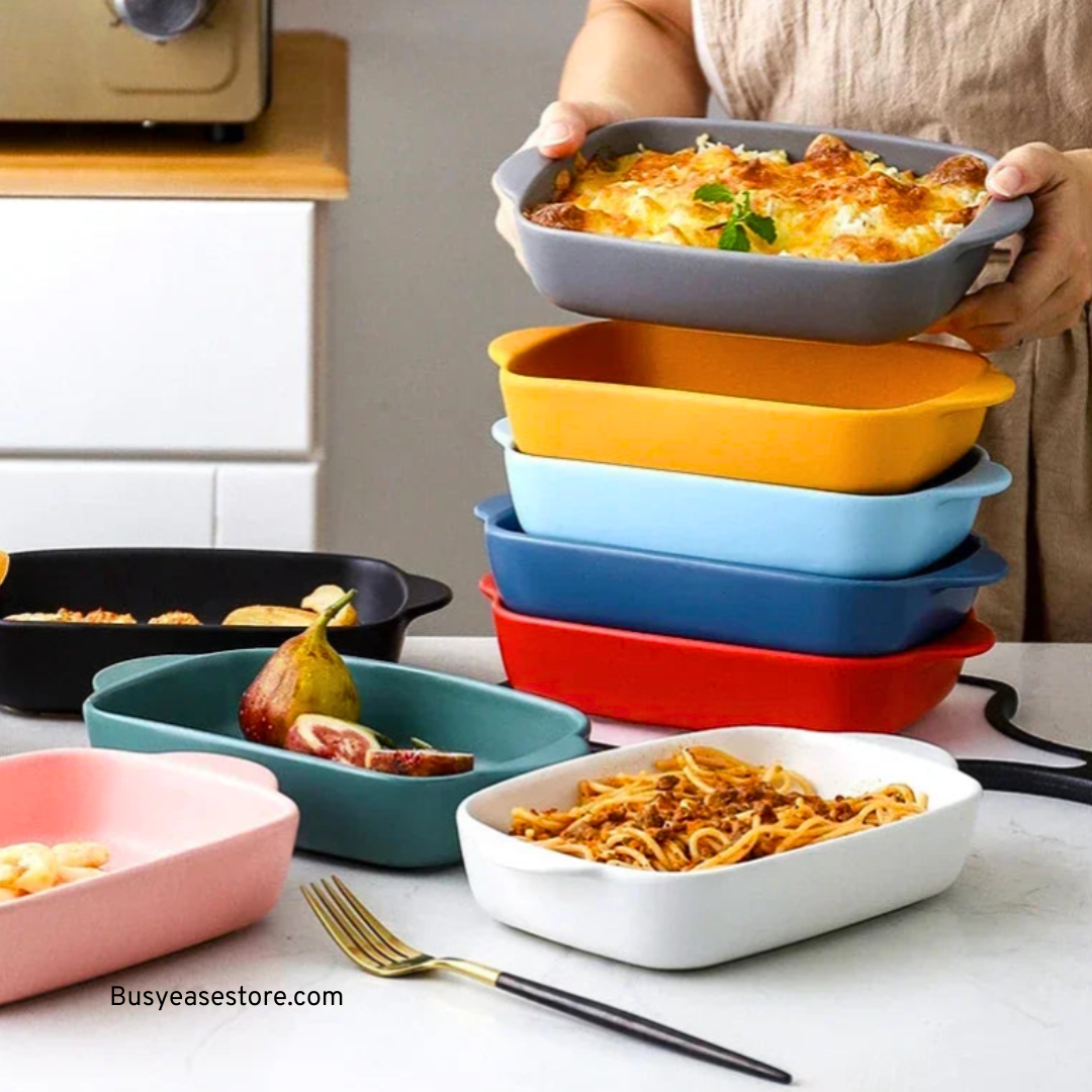Colorful Ceramic Baking Dish | Rectangular, Dual Handles, Oven Safe