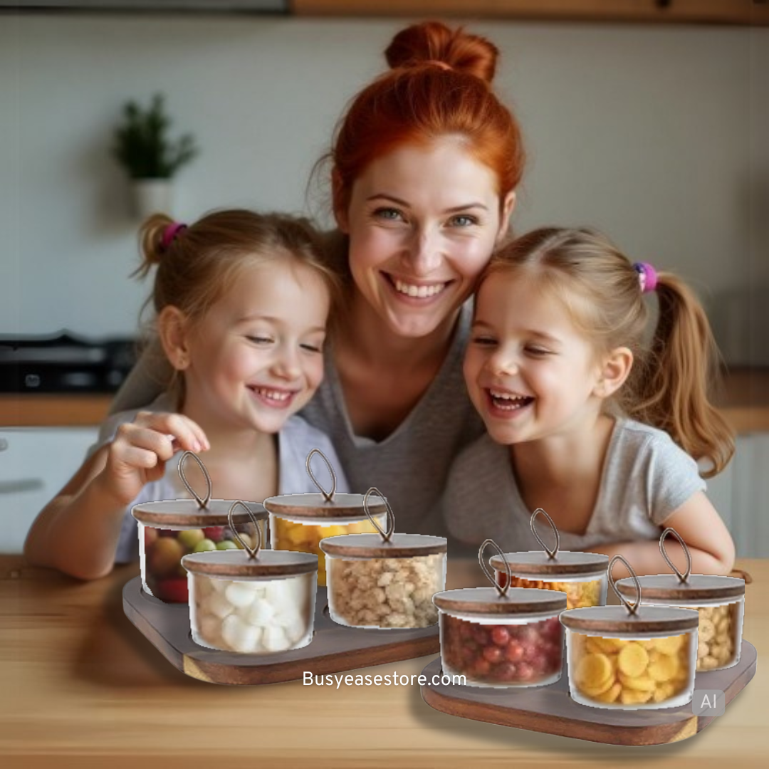 Glass Snack Storage Sets | Oak Nut-Inspired Wooden Lids & Minimalist Wooden Tray