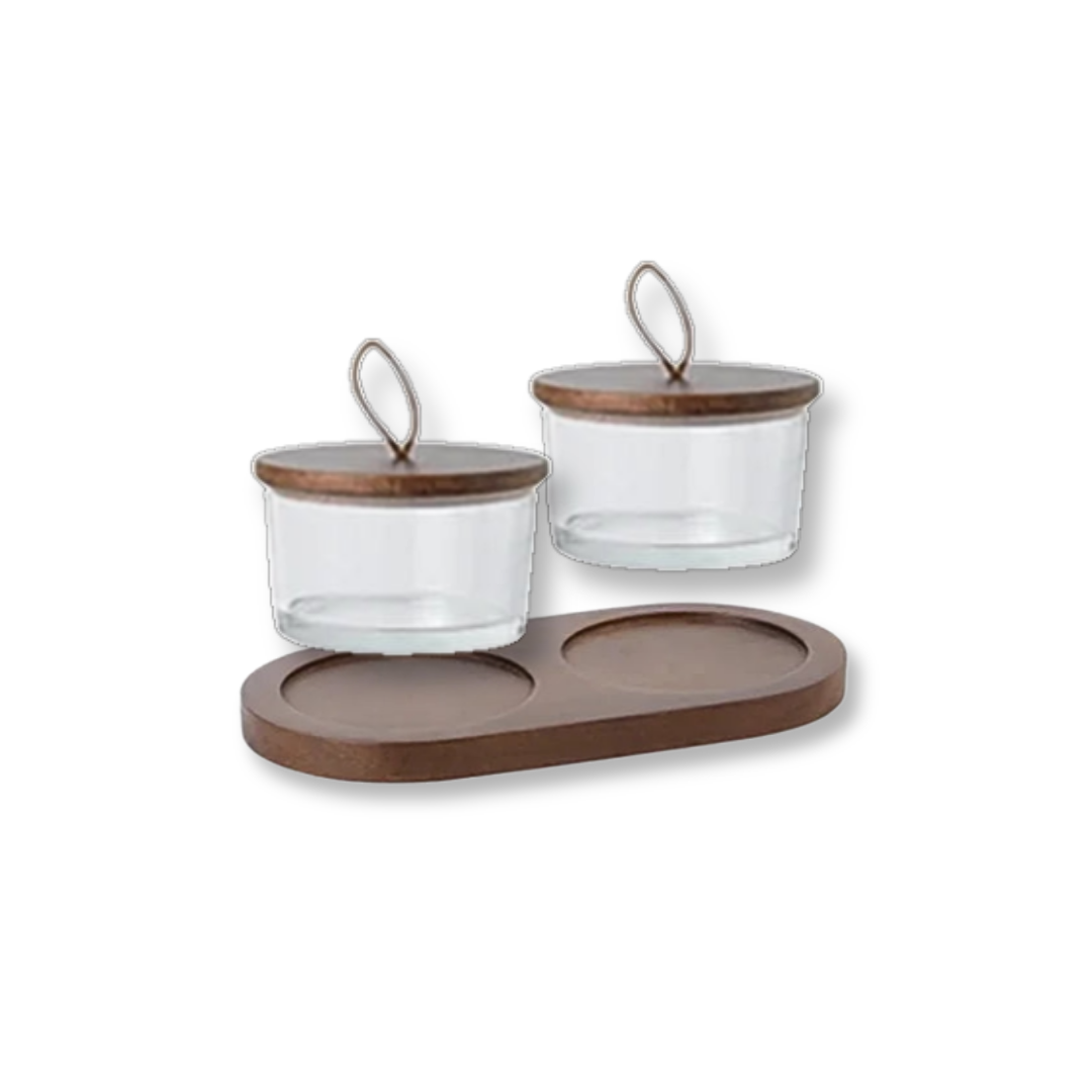 Glass Snack Storage Sets | Oak Nut-Inspired Wooden Lids & Minimalist Wooden Tray