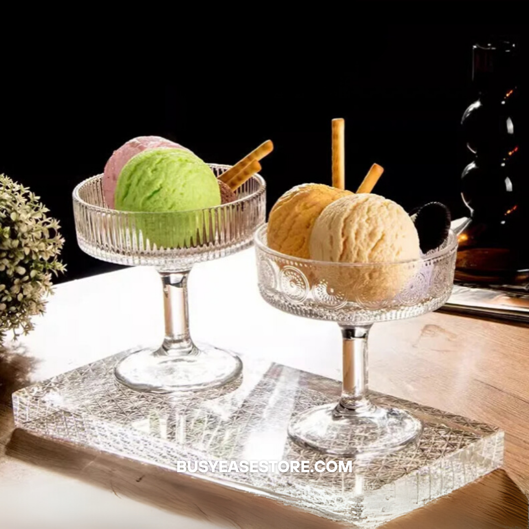 200ml Tall Glass Dessert Cup | Elegant Ice Cream & Drink Glass, 5 Pattern Options