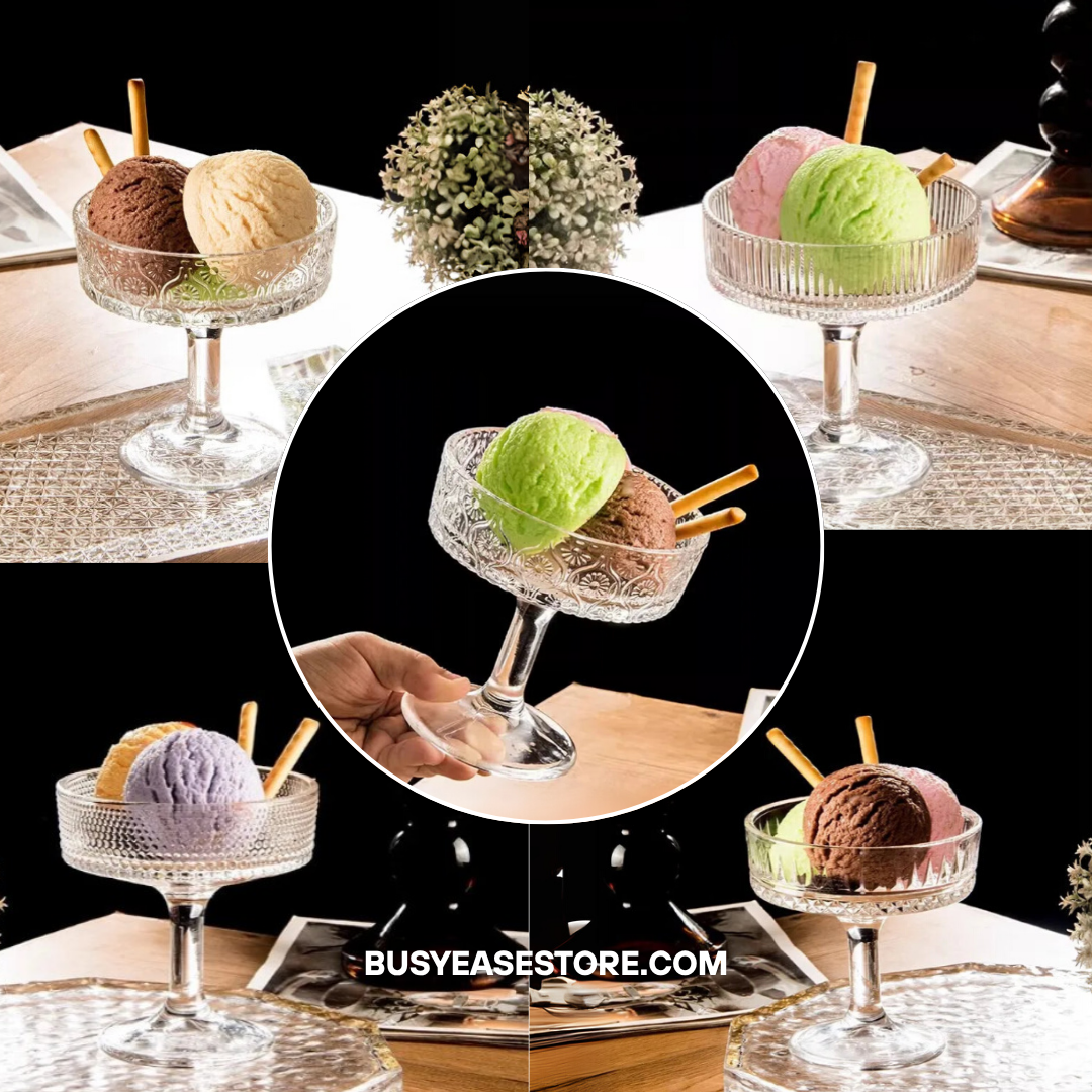 200ml Tall Glass Dessert Cup | Elegant Ice Cream & Drink Glass, 5 Pattern Options