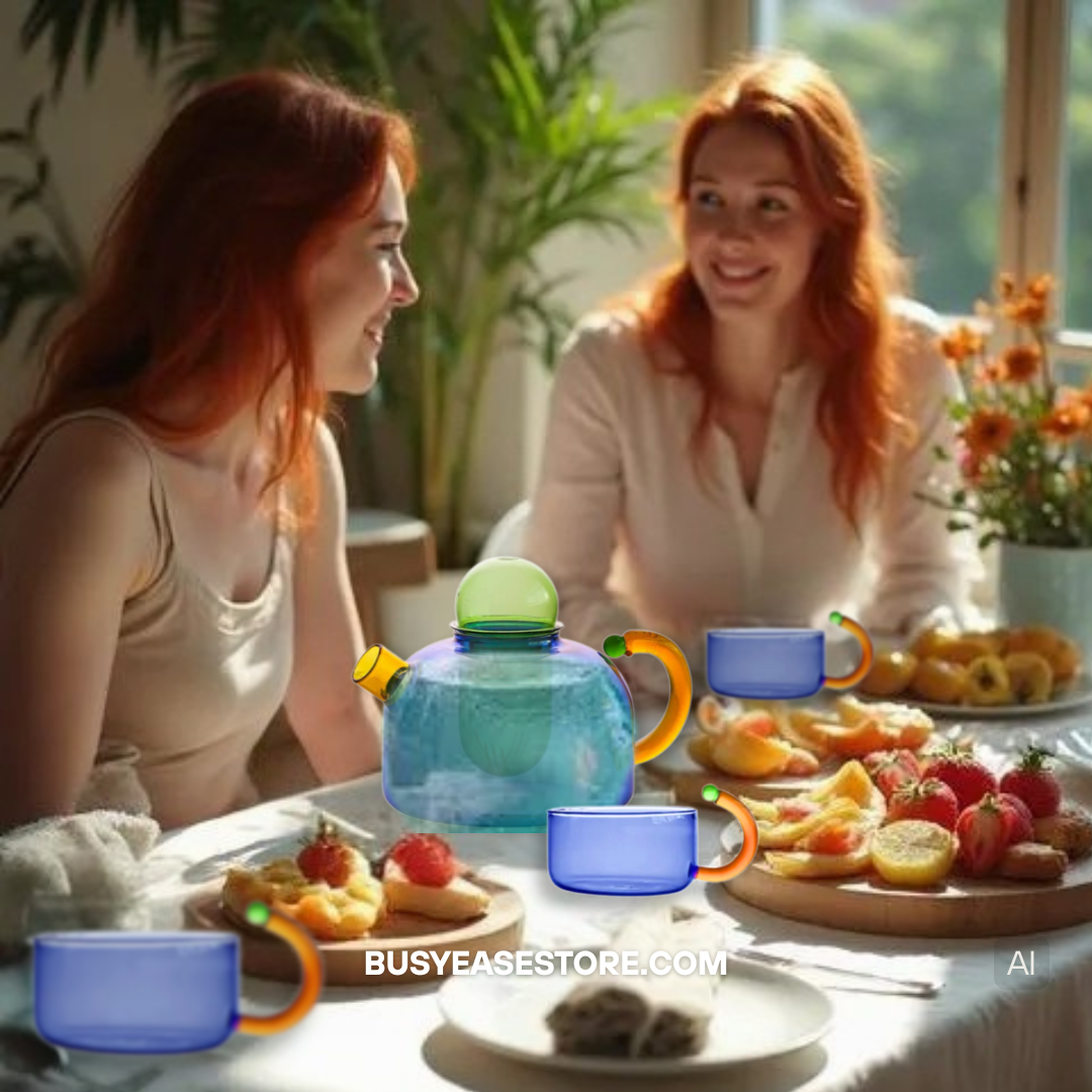 Modern Colorful Heat-Resistant Glass Tea Set | 400ml Teapot & 2 Cups