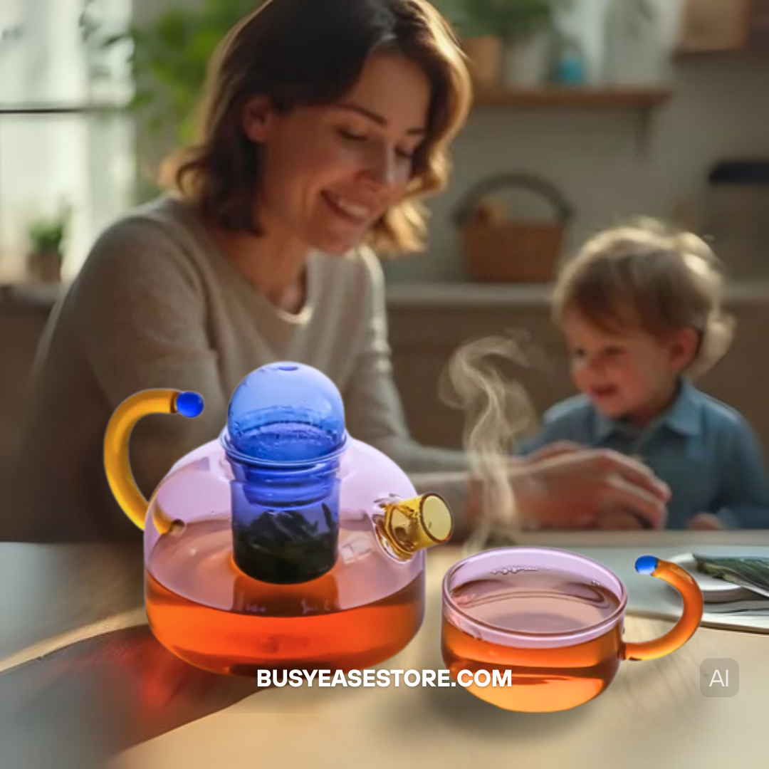 Modern Colorful Heat-Resistant Glass Tea Set | 400ml Teapot & 2 Cups
