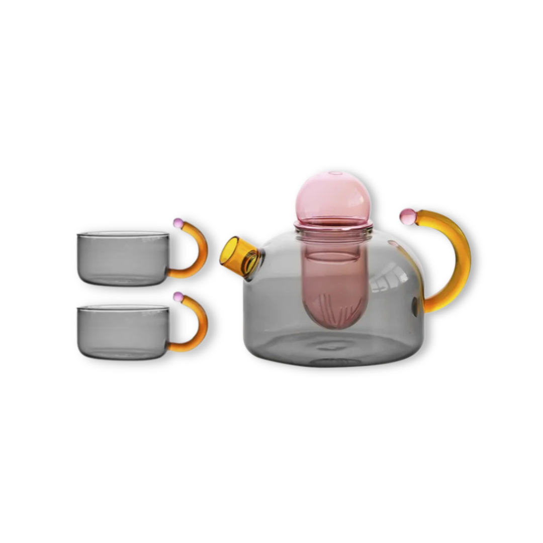 Modern Colorful Heat-Resistant Glass Tea Set | 400ml Teapot & 2 Cups