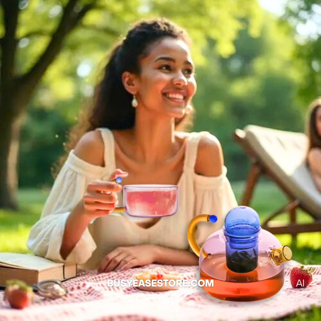 Modern Colorful Heat-Resistant Glass Tea Set | 400ml Teapot & 2 Cups