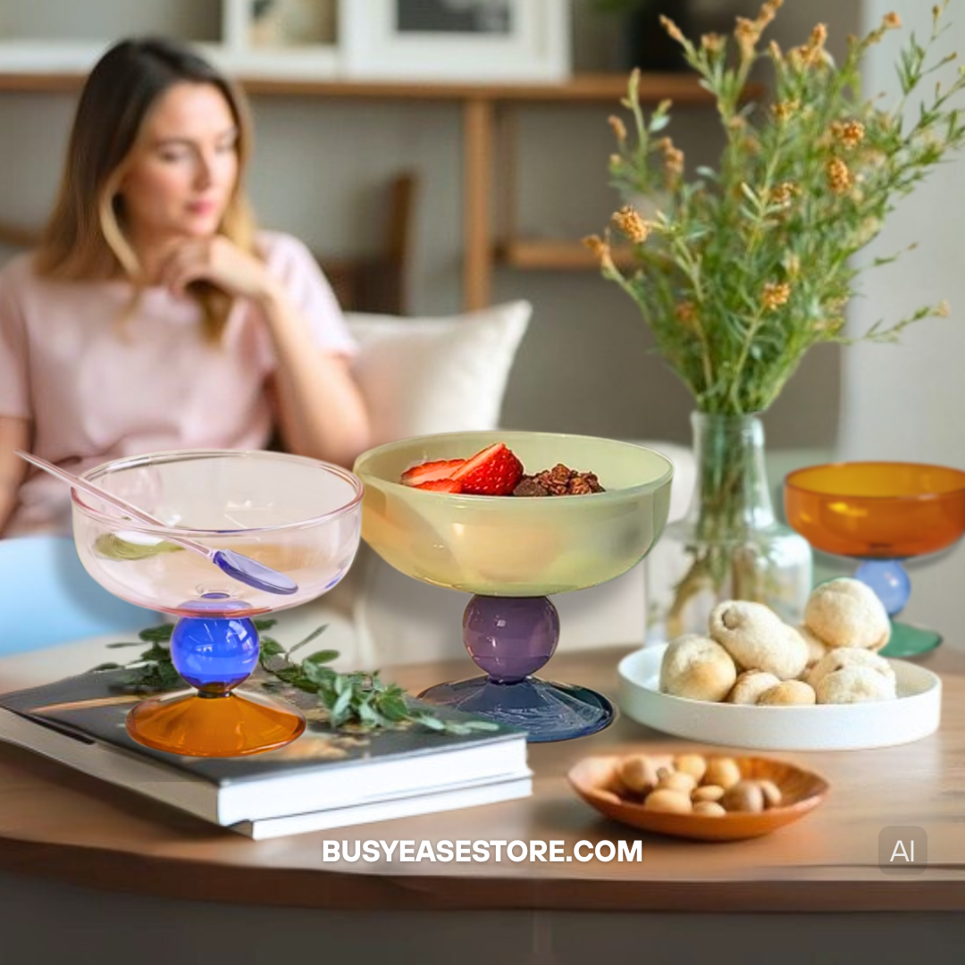 250ml Colorful Heat-Resistant Glass Dessert Bowl | Goblet Style, Modern Tableware
