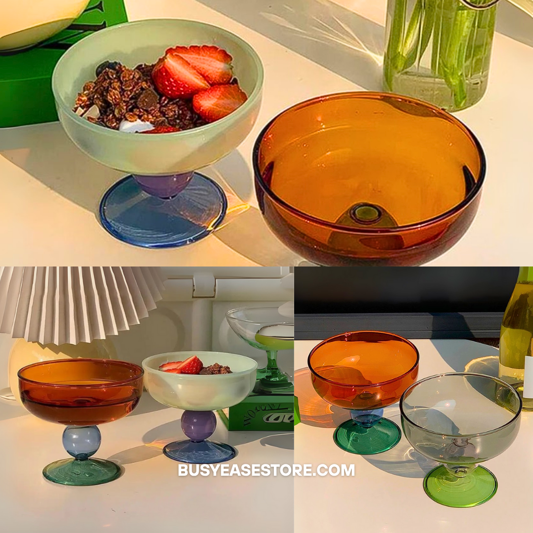 250ml Colorful Heat-Resistant Glass Dessert Bowl | Goblet Style, Modern Tableware
