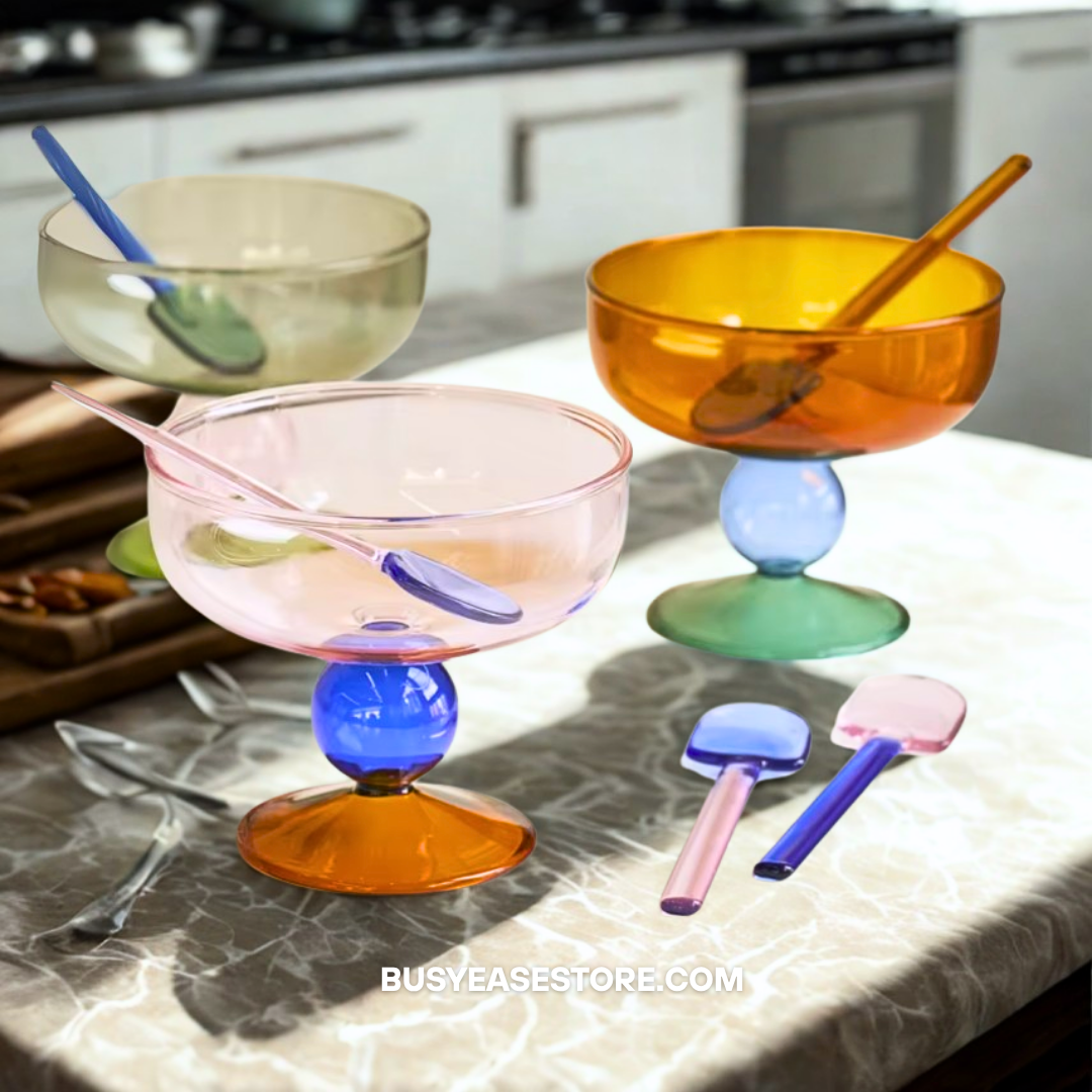 250ml Colorful Heat-Resistant Glass Dessert Bowl | Goblet Style, Modern Tableware