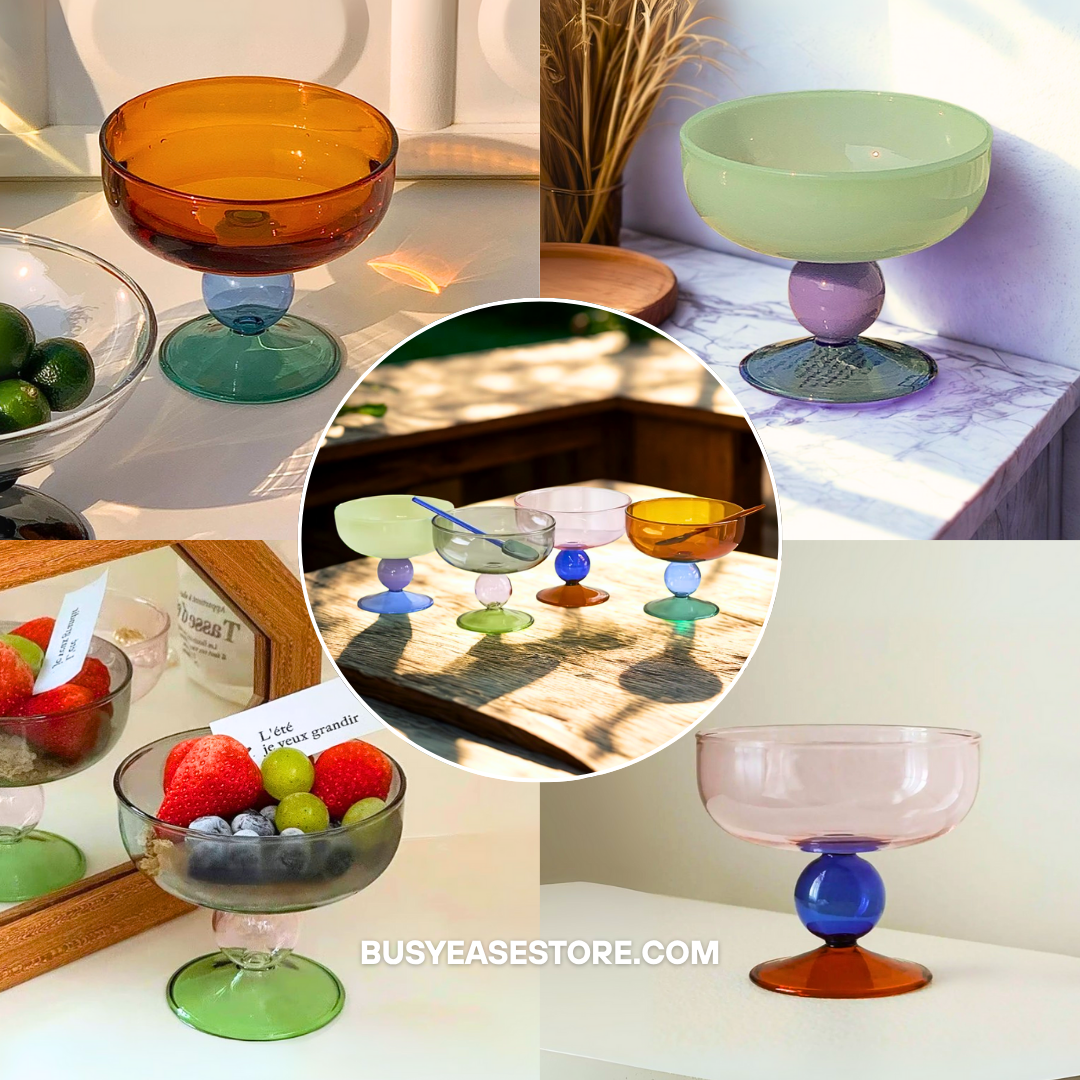 250ml Colorful Heat-Resistant Glass Dessert Bowl | Goblet Style, Modern Tableware