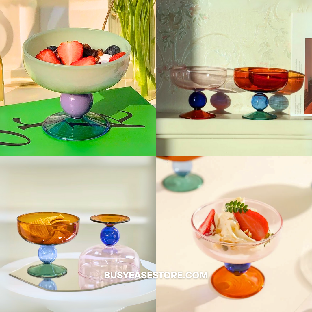 250ml Colorful Heat-Resistant Glass Dessert Bowl | Goblet Style, Modern Tableware