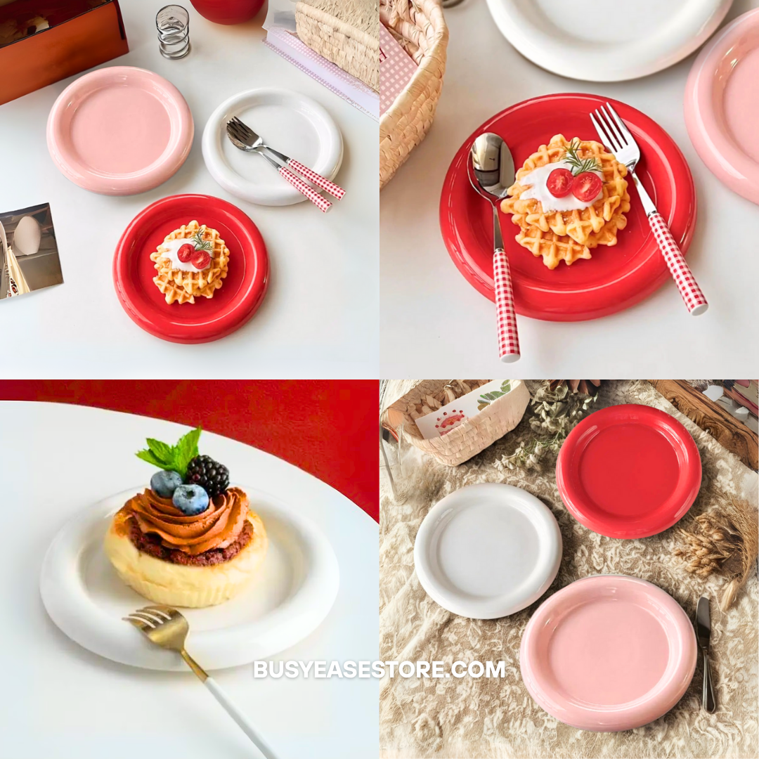 8" Round Ceramic Dinner Plate | Thick Edge, Nordic Design for Steak & Dessert