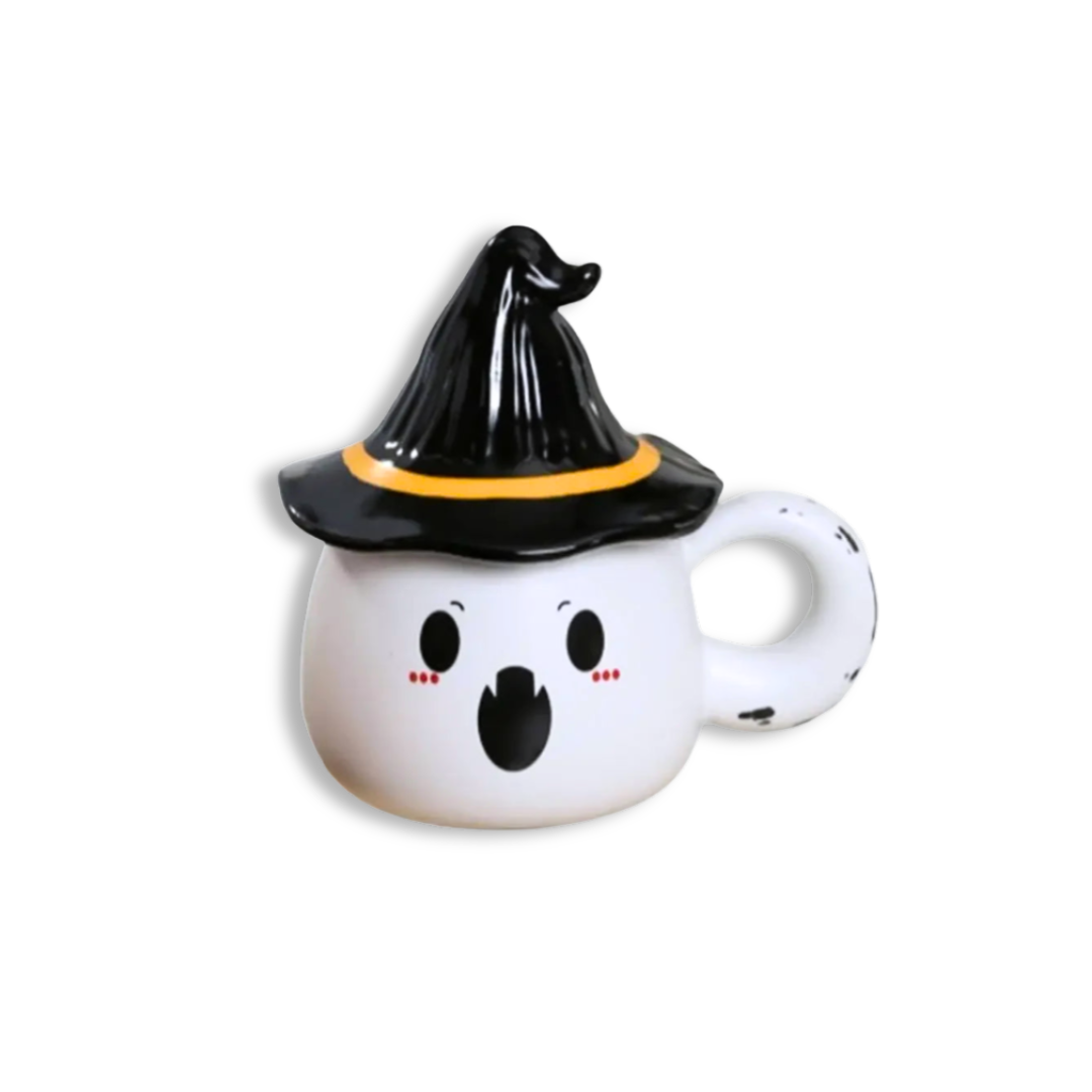 Spooky-Cute Ghost Coffee Mug with Lid | 4 Ceramic Styles for Halloween Decor & Fall Gift