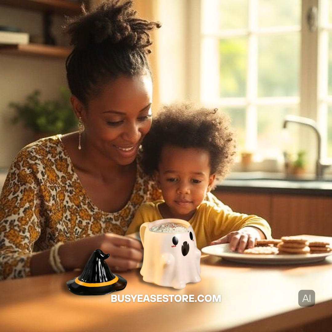 Spooky-Cute Ghost Coffee Mug with Lid | 4 Ceramic Styles for Halloween Decor & Fall Gift