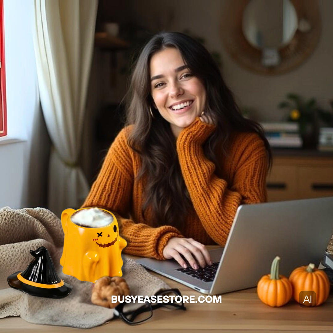 Spooky-Cute Ghost Coffee Mug with Lid | 4 Ceramic Styles for Halloween Decor & Fall Gift