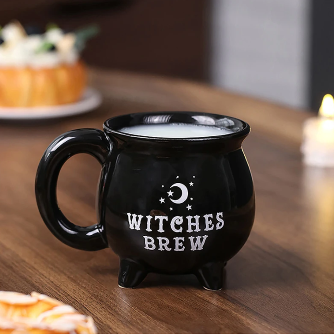 12 oz Black Ceramic Cauldron Mug | Witches Brew Halloween Gift & Decor
