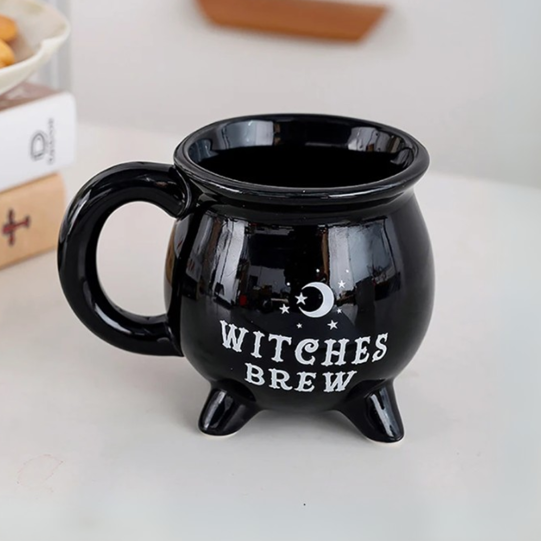 12 oz Black Ceramic Cauldron Mug | Witches Brew Halloween Gift & Decor