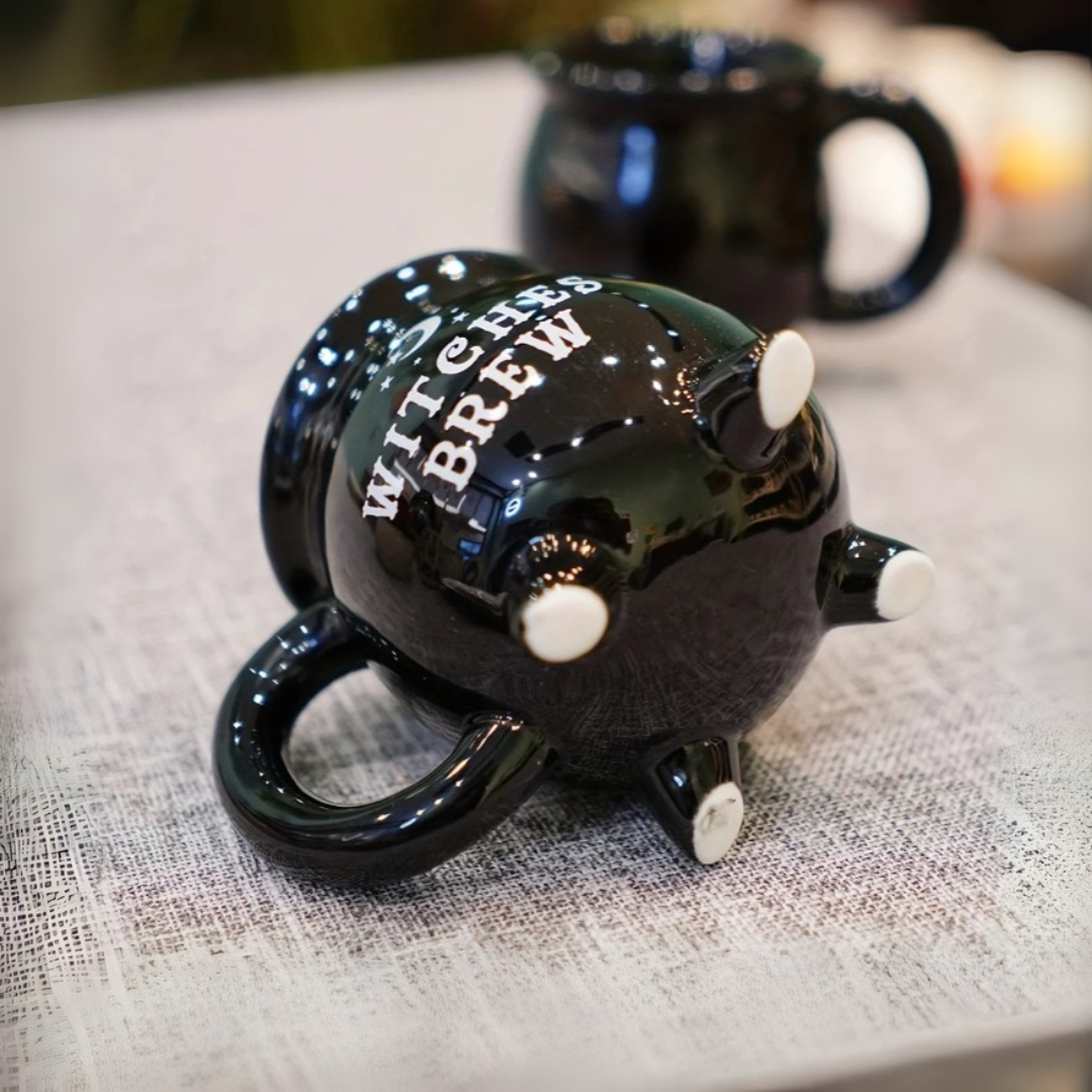 12 oz Black Ceramic Cauldron Mug | Witches Brew Halloween Gift & Decor