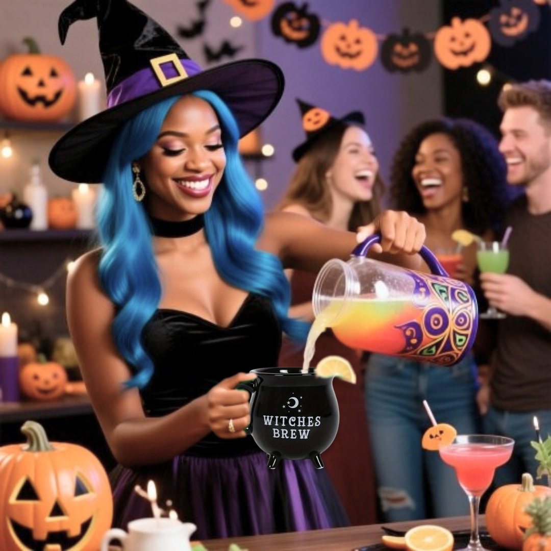 12 oz Black Ceramic Cauldron Mug | Witches Brew Halloween Gift & Decor