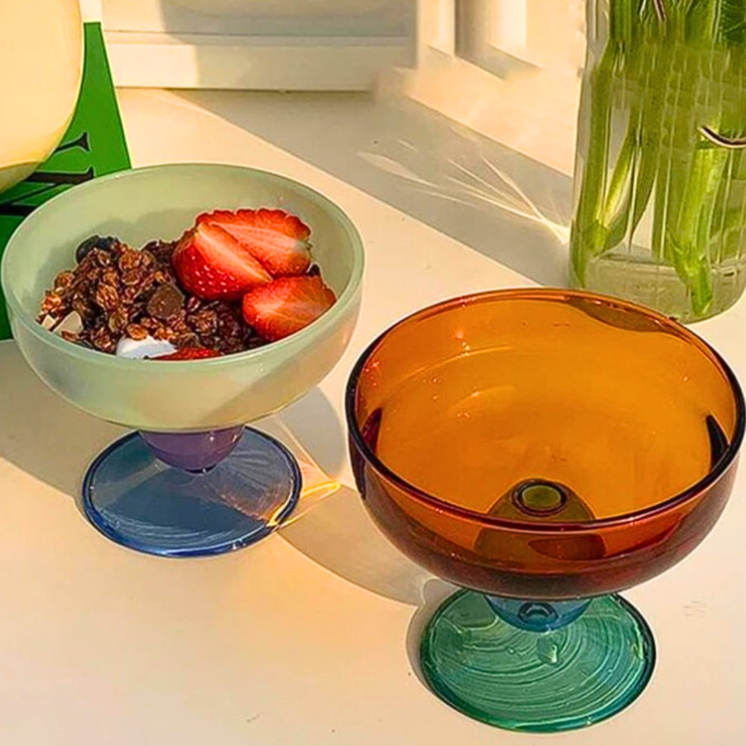 8.5 oz (250 ml) Colorful Glass Dessert Bowl | Heat-Resistant & Goblet Style