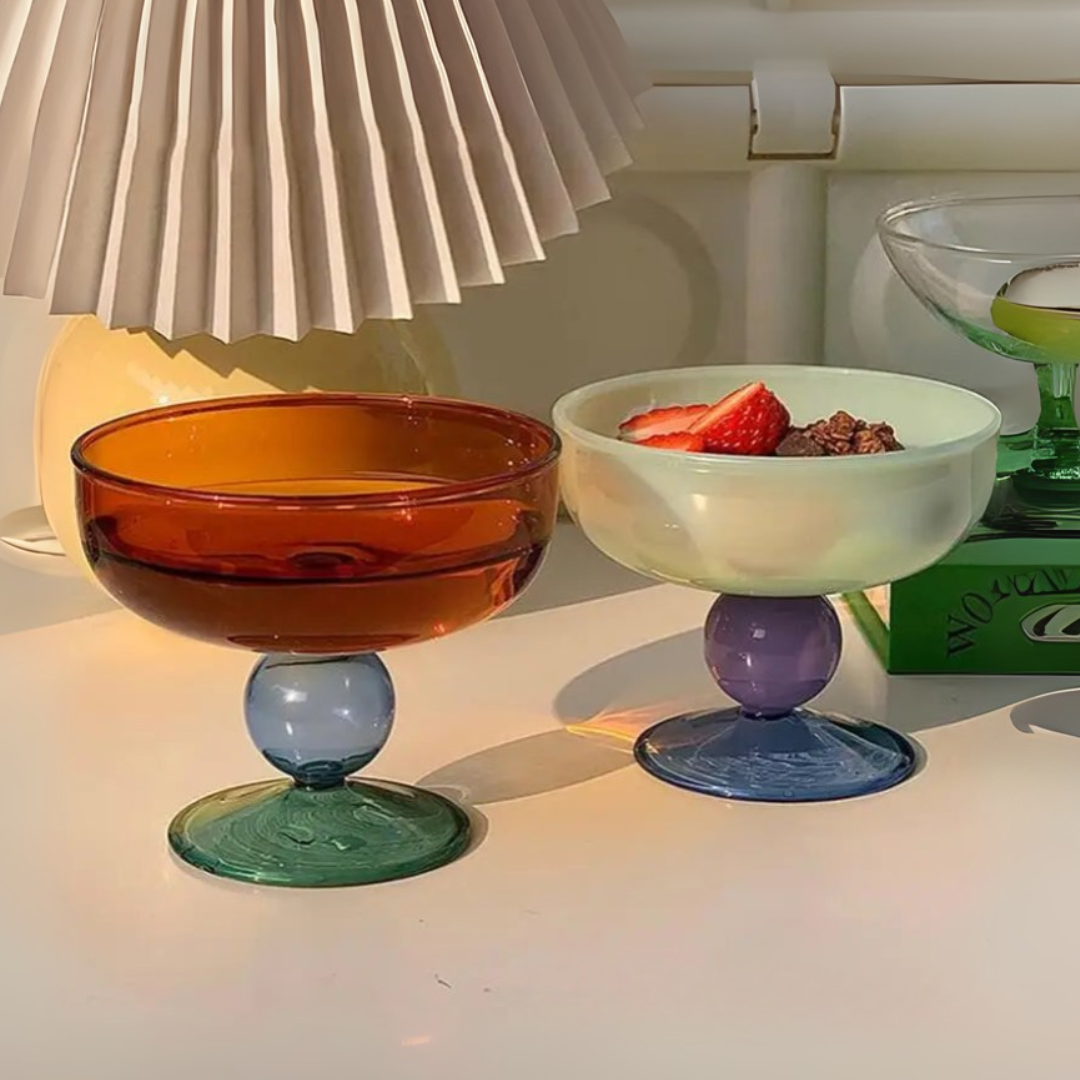 8.5 oz (250 ml) Colorful Glass Dessert Bowl | Heat-Resistant & Goblet Style
