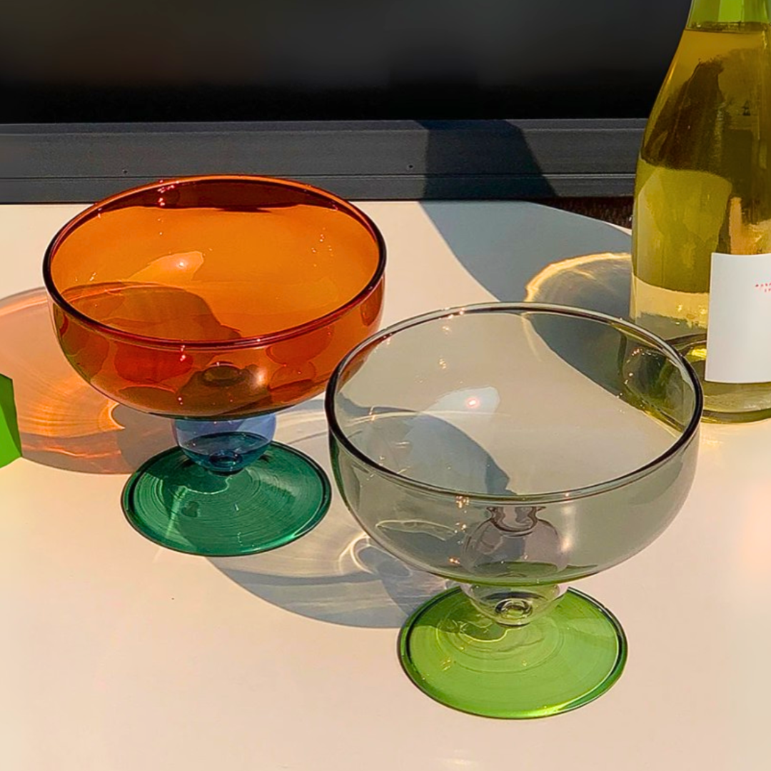 8.5 oz (250 ml) Colorful Glass Dessert Bowl | Heat-Resistant & Goblet Style