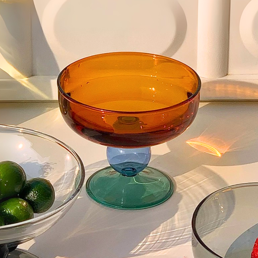 8.5 oz (250 ml) Colorful Glass Dessert Bowl | Heat-Resistant & Goblet Style