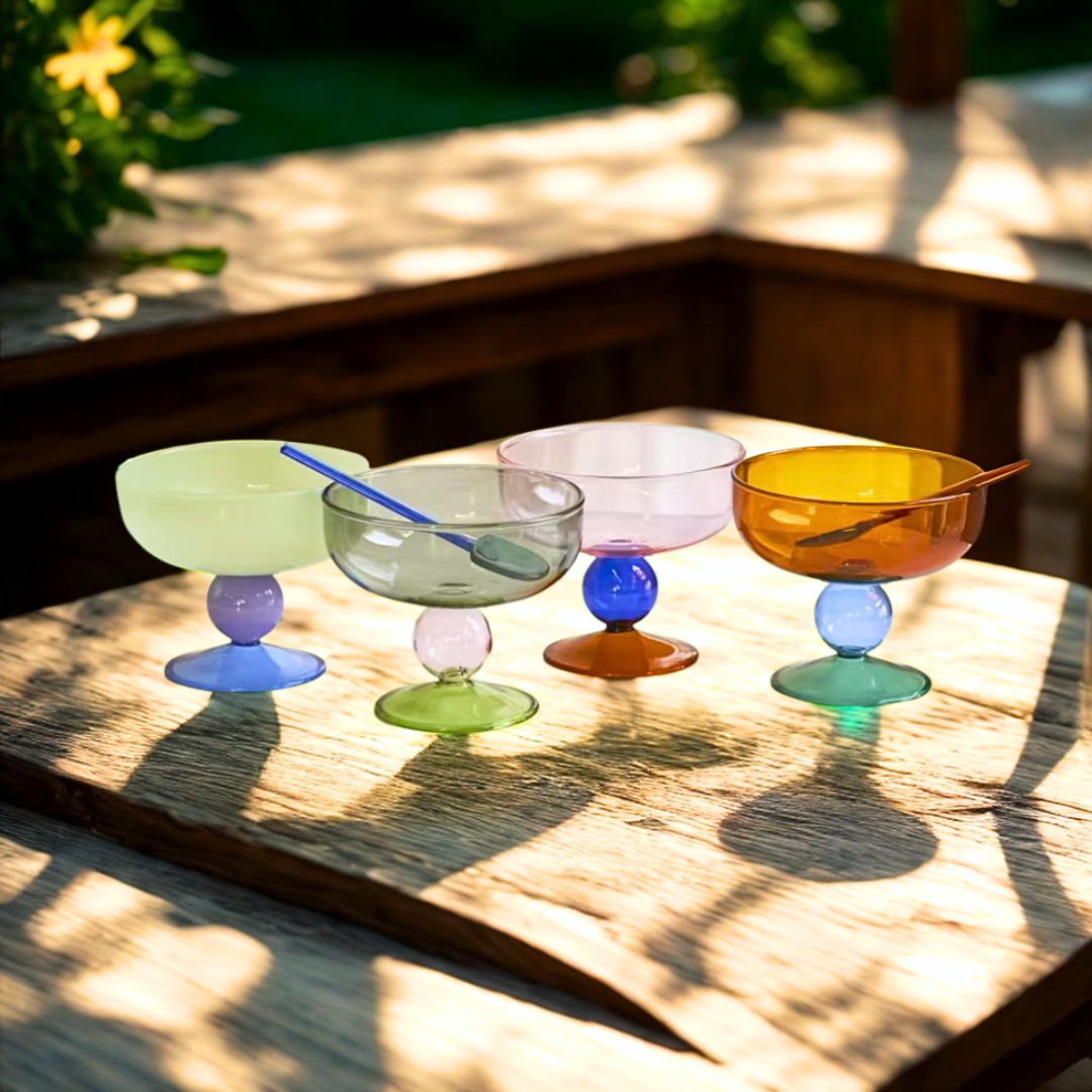 8.5 oz (250 ml) Colorful Glass Dessert Bowl | Heat-Resistant & Goblet Style