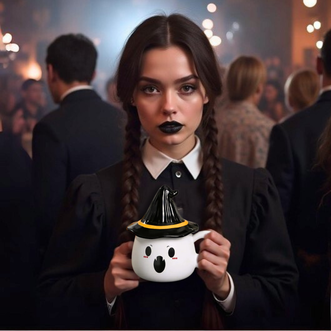 Spooky-Cute Ghost Coffee Mug with Lid | 4 Ceramic Styles for Halloween Decor & Fall Gift