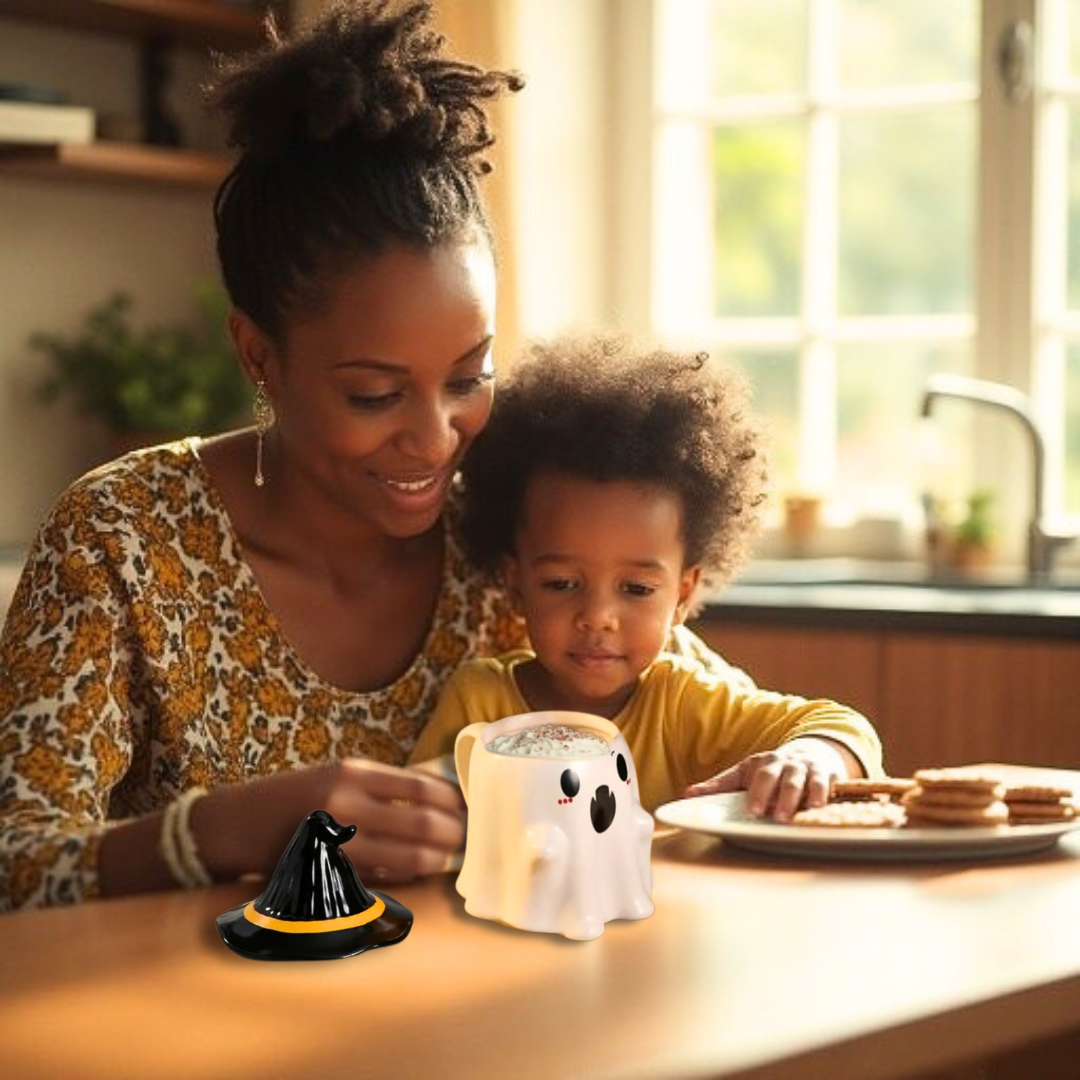 Spooky-Cute Ghost Coffee Mug with Lid | 4 Ceramic Styles for Halloween Decor & Fall Gift