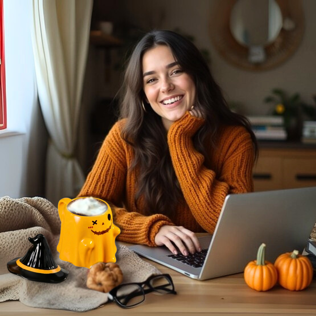 Spooky-Cute Ghost Coffee Mug with Lid | 4 Ceramic Styles for Halloween Decor & Fall Gift