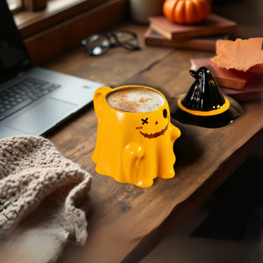 Spooky-Cute Ghost Coffee Mug with Lid | 4 Ceramic Styles for Halloween Decor & Fall Gift