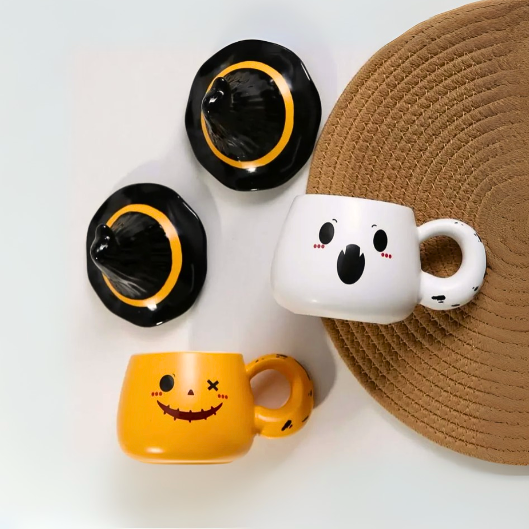 Spooky-Cute Ghost Coffee Mug with Lid | 4 Ceramic Styles for Halloween Decor & Fall Gift