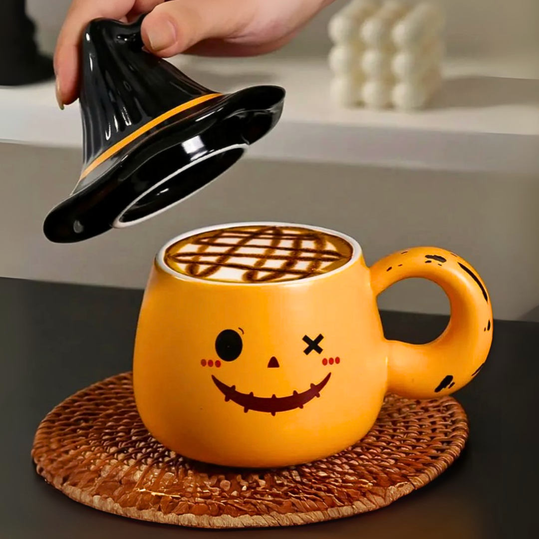 Spooky-Cute Ghost Coffee Mug with Lid | 4 Ceramic Styles for Halloween Decor & Fall Gift