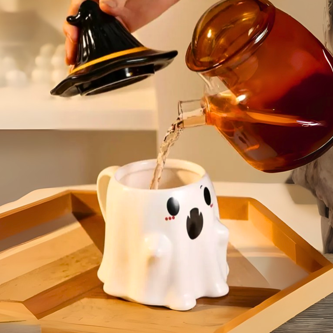 Spooky-Cute Ghost Coffee Mug with Lid | 4 Ceramic Styles for Halloween Decor & Fall Gift