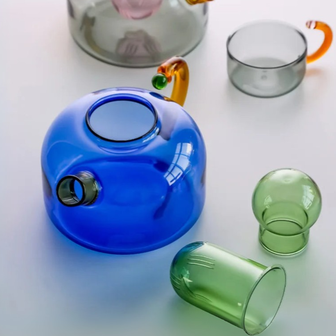 Colorful glass tumblers and glass cup