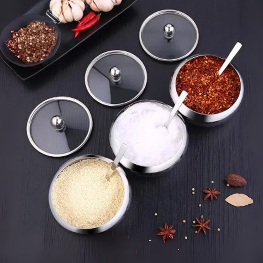 Stainless Steel Sugar Bowl with Lid & Spoon | Drum-Shaped, Save Time & Space