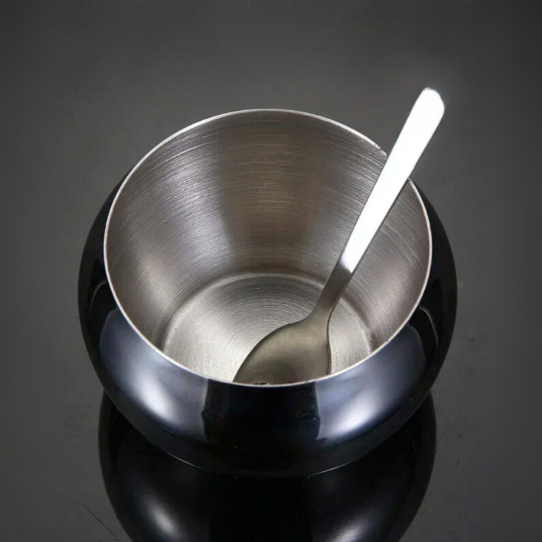 Stainless Steel Sugar Bowl with Lid & Spoon | Drum-Shaped, Save Time & Space