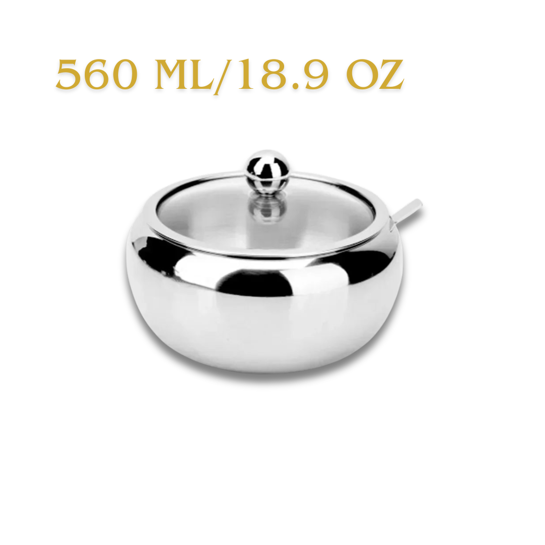 Stainless Steel Sugar Bowl with Lid & Spoon | Drum-Shaped, Save Time & Space