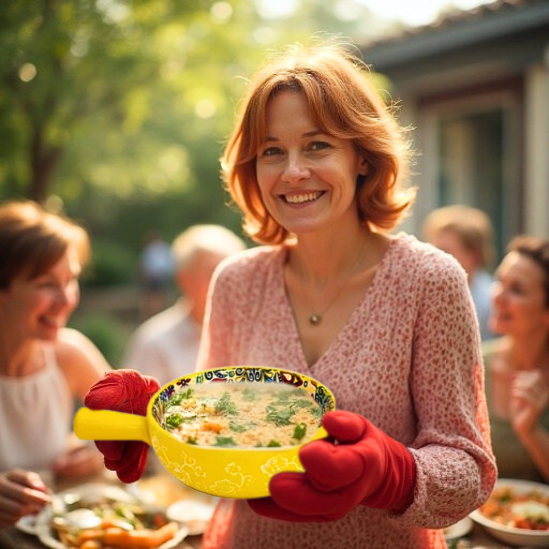 Embossed Floral Ceramic Bowl with Handle | 6 Bohemian Styles, Oven Safe Bakeware