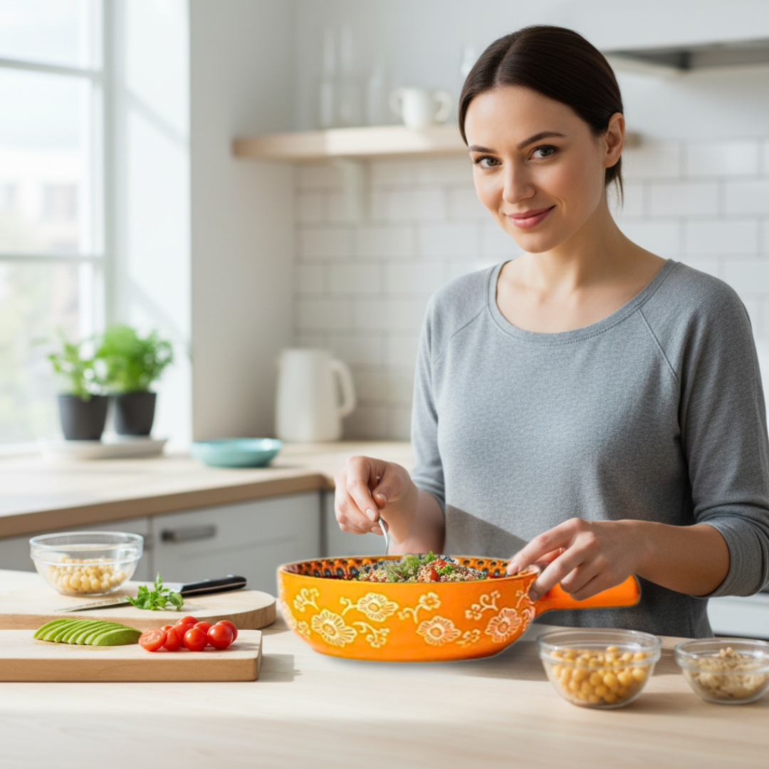 Embossed Floral Ceramic Bowl with Handle | 6 Bohemian Styles, Oven Safe Bakeware