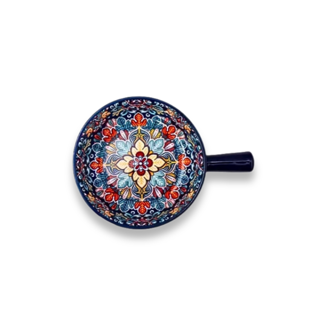 Embossed Floral Ceramic Bowl with Handle | 6 Bohemian Styles, Oven Safe Bakeware