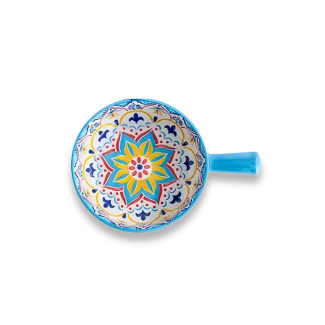 Embossed Floral Ceramic Bowl with Handle | 6 Bohemian Styles, Oven Safe Bakeware
