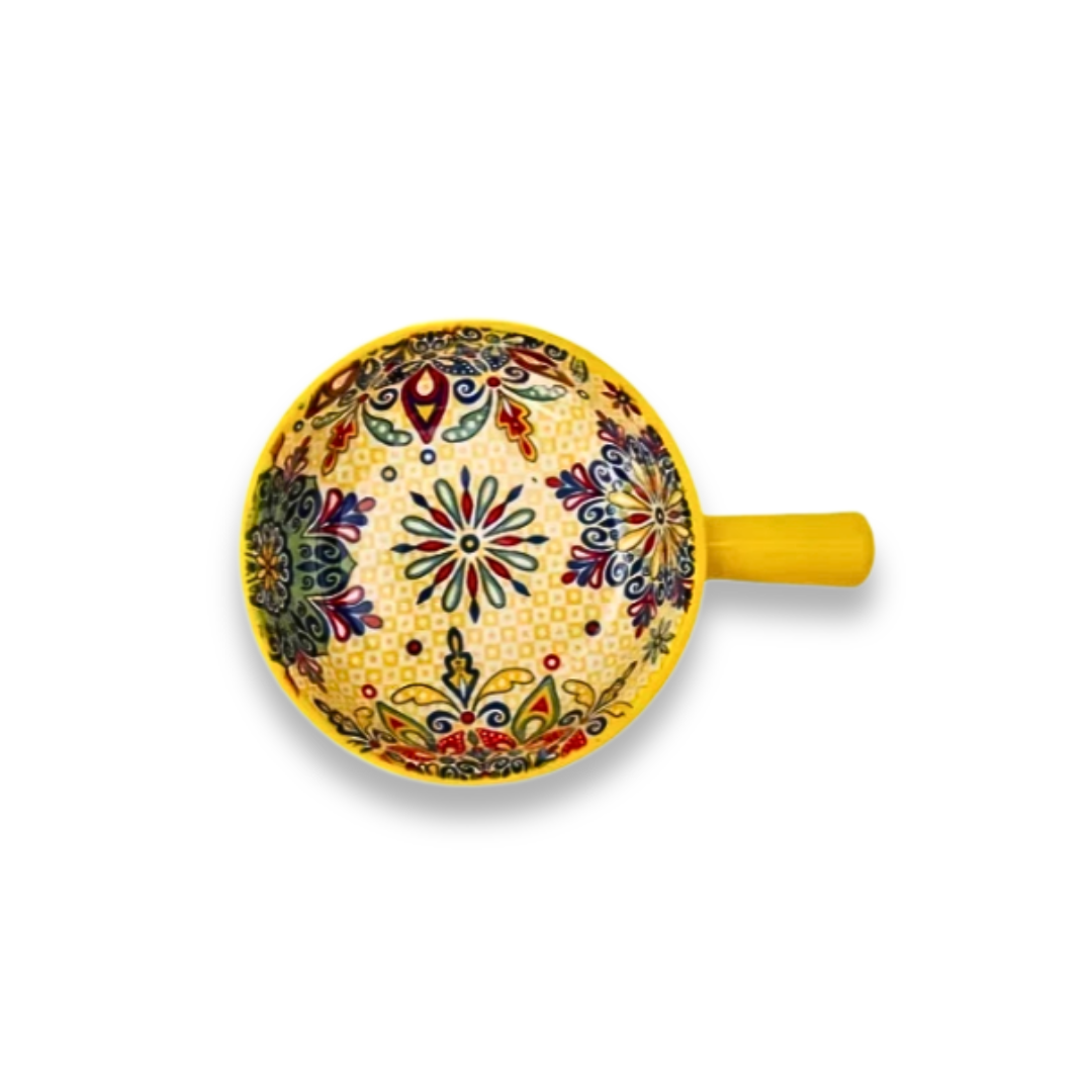 Embossed Floral Ceramic Bowl with Handle | 6 Bohemian Styles, Oven Safe Bakeware