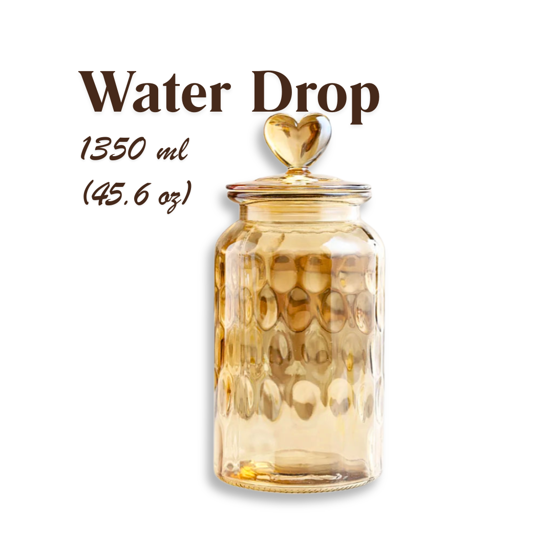 Amber Glass Airtight Food Storage Jars with Heart Lid | 4 Pattern Options