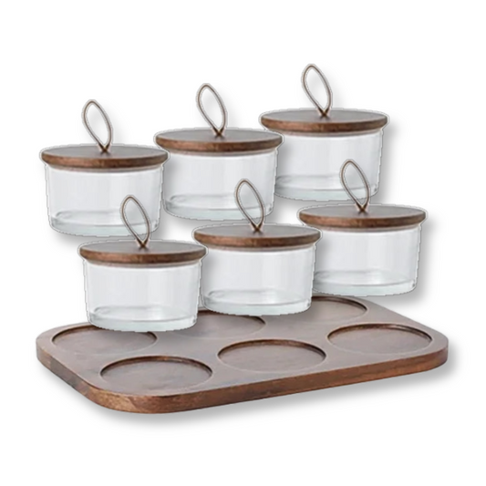 Glass Snack Storage Sets | Oak Nut-Inspired Wooden Lids & Minimalist Wooden Tray