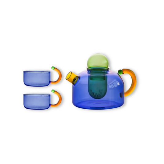 Modern Colorful Heat-Resistant Glass Tea Set | 400ml Teapot & 2 Cups