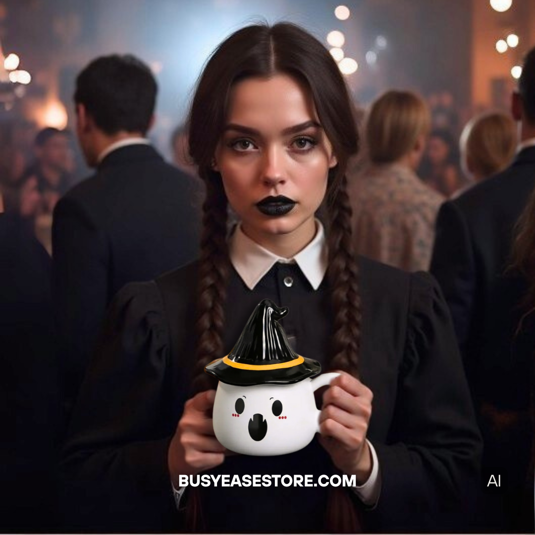 Spooky-Cute Ghost Coffee Mug with Lid | 4 Ceramic Styles for Halloween Decor & Fall Gift