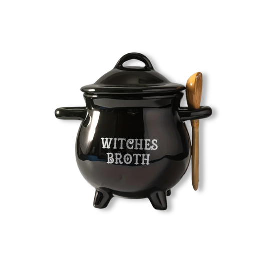 Black Ceramic Cauldron Mug with Lid & Spoon | Witches Broth for Halloween Decor