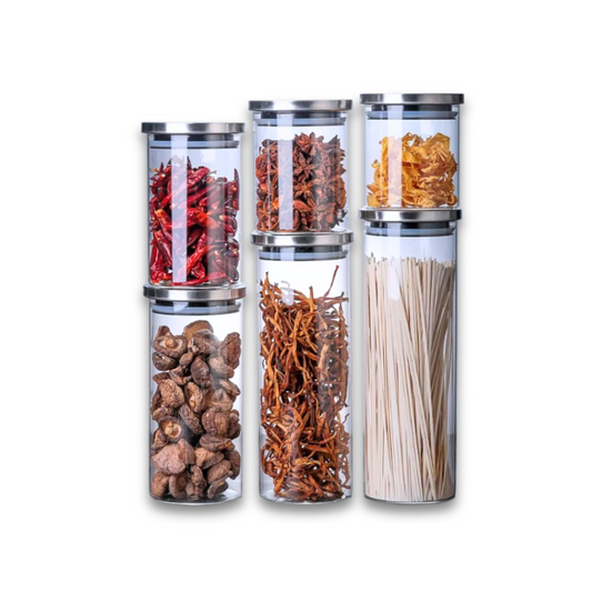 Round glass jars with stainless steel lid