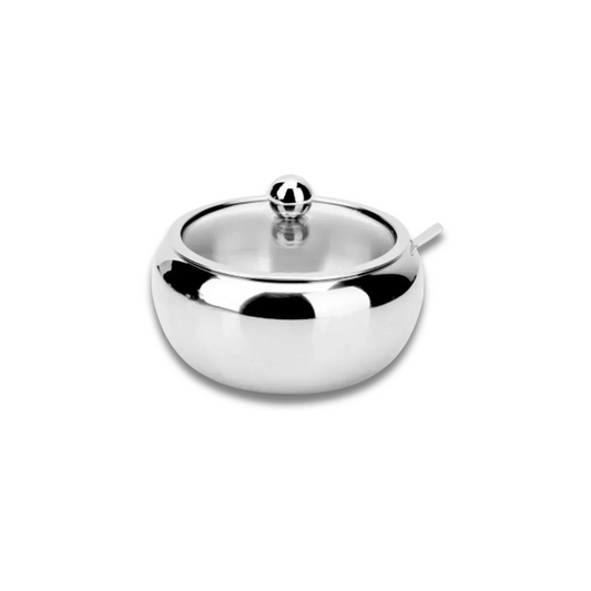 Stainless Steel Sugar Bowl with Lid & Spoon | Drum-Shaped, Save Time & Space